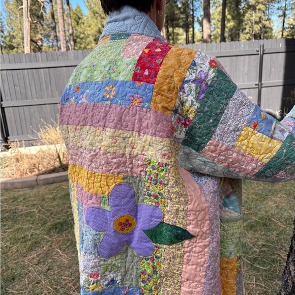 Upcycled quilted swing style Colorful Patchwork Quilted Jacket - Picture 10 of 11